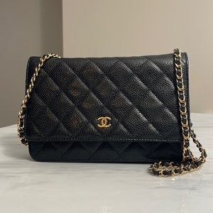 Chanel Black Caviar Quilted wallet on chain WOC